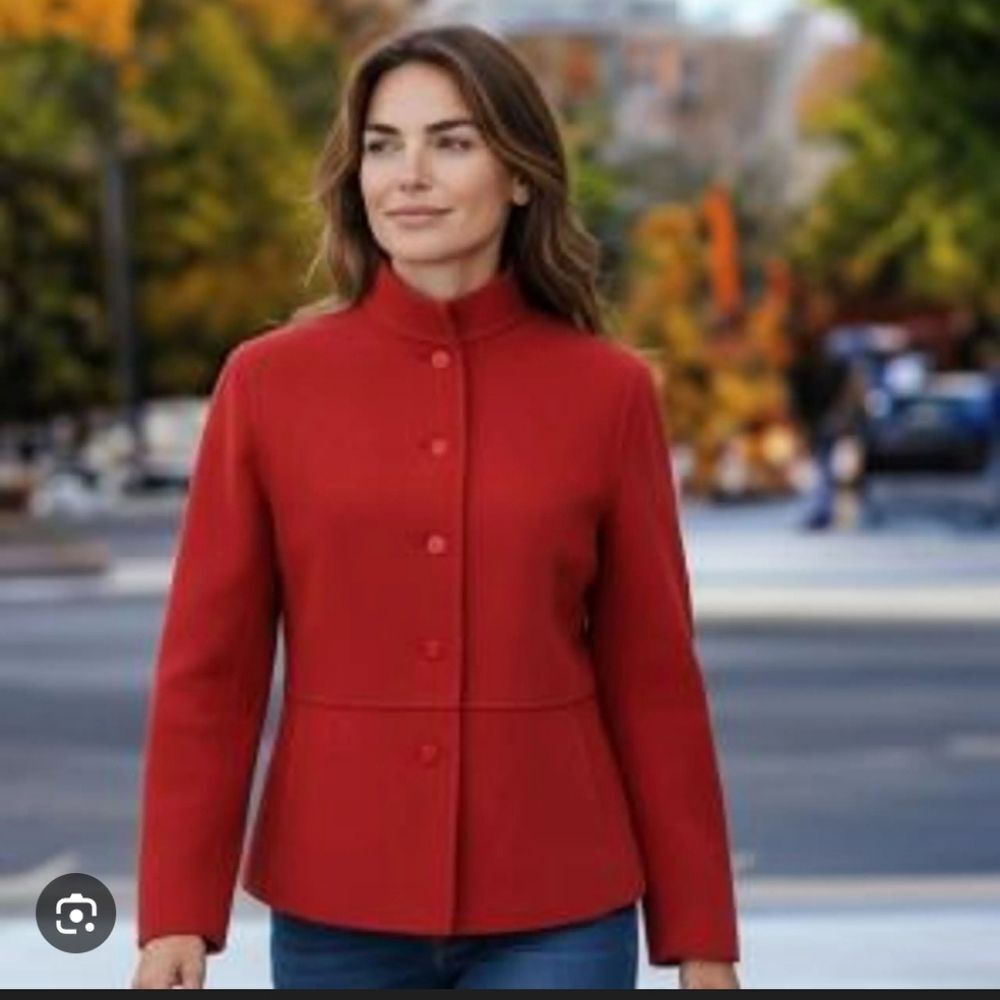Eileen Fisher Wool Cashmere Blend Jacket Bright Red Buttondown Size PP